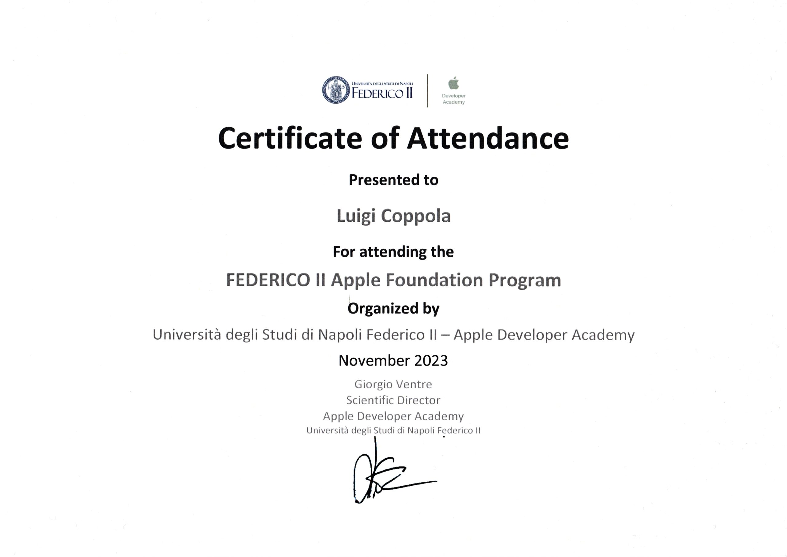 Certificato Apple Developer Academy